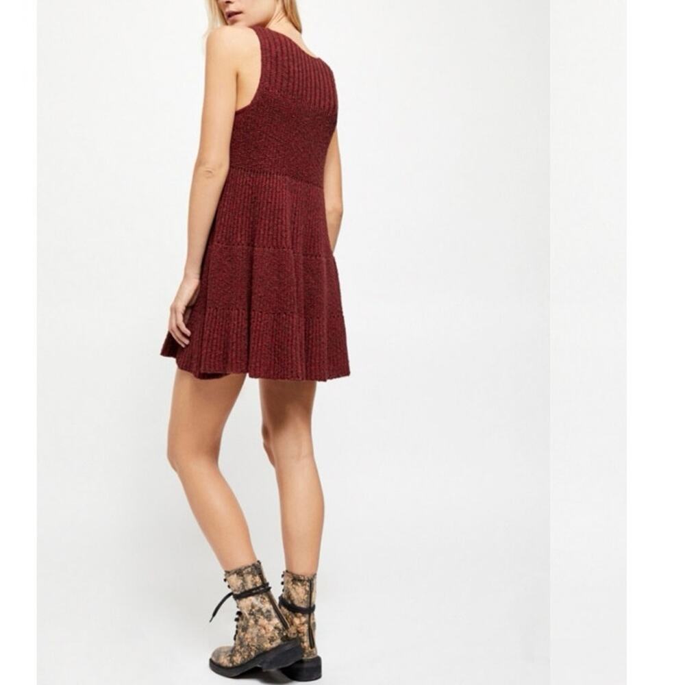 FREE PEOPLE Maroon Knit Waterfall Ruffle Dress Size XS - Picture 7 of 7